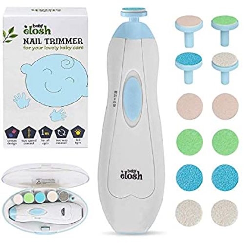Baby Nail Trimmer File Electric - [Upgraded] Safe Nail Clippers with 12 Units Gift for Newborn Toddler Kids or Women Toes and Fingernails, Care, Polish and Trim, AA Battery Operated (Not Include) - Blue
