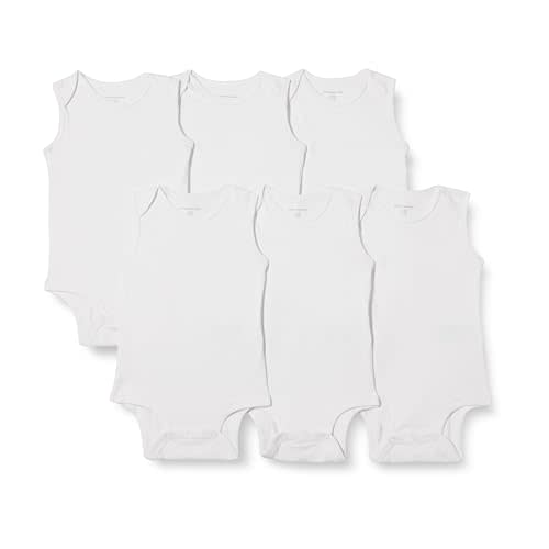 Amazon Essentials Unisex Babies' Sleeveless Cotton Rib Bodysuits, Pack of 6