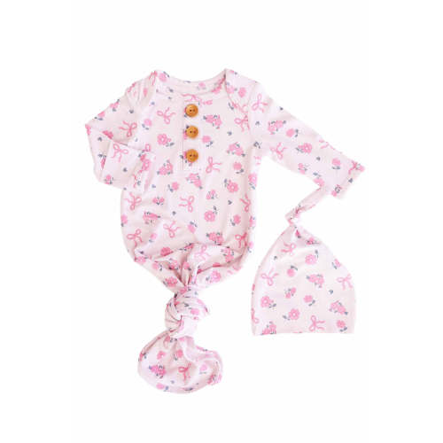 Ribbon & Roses Newborn Baby Knot Gown & Hat Set | Pink
