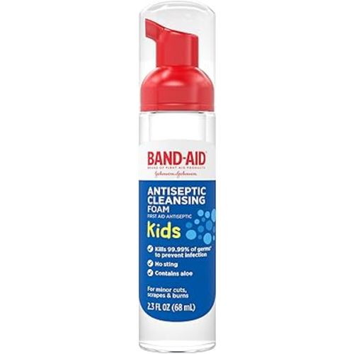 Band-Aid Brand Antiseptic Cleansing Foam for Kids, First Aid Antiseptic Foam Kills Germs to Prevent Infection, with Benzalkonium Cl Wound Antiseptic & Aloe, No Sting, 2.3 fl. oz