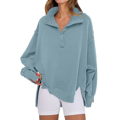 ANRABESS Sweatshirt for Women Oversized Henley Fall Outfits | Button Up High Low Hem Pullover Tops,Loose Fit Slit Side Tunic Sweatshirts,Comfort Soft Sweaters,Travel and Everyday Clothes