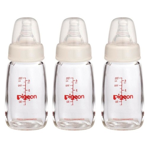 3x Pigeon Slim Neck Peristaltic 120mL Glass Feeding Bottle for Newborn Baby 0m+