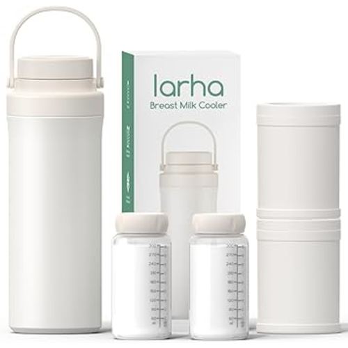 Portable Breast Milk Cooler, 22oz Breastmilk Cooler Bottle for Outdoor with 360°Total Cooling for 24 Hours, Storage Container with 2pcs Baby Bottles, Breastfeeding Essentials, Beige