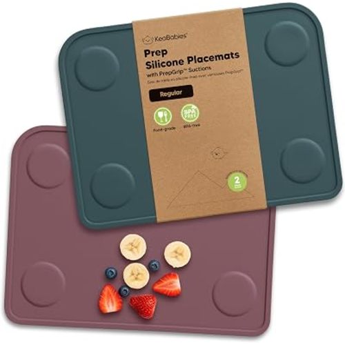 KeaBabies 2pk Silicone Placemats for Toddlers, Kids, Baby, 12x9 (Rocky, S)