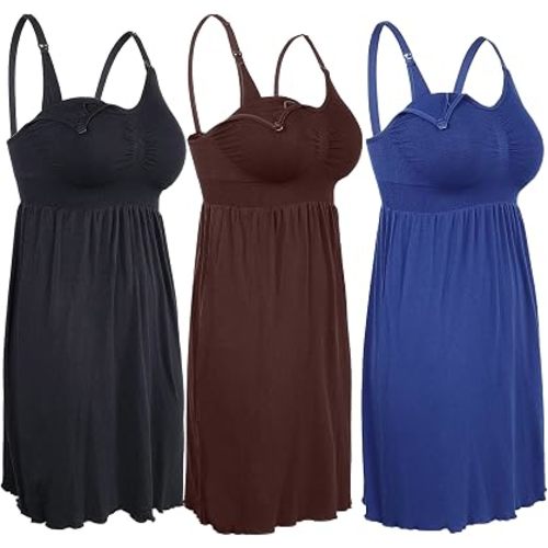 iloveSIA Nursing Gowns with Built-in Nursing Bra-3-Pack Breastfeeding Night gown-Comfort Soft for Labor Postpartum Hospital