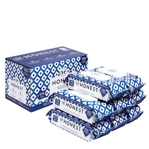 The Honest Company Clean Conscious Wipes | 100% Plant-Based, 99% Water, Baby Wipes | Hypoallergenic, Dermatologist Tested | Blue Ikat, 576 Count