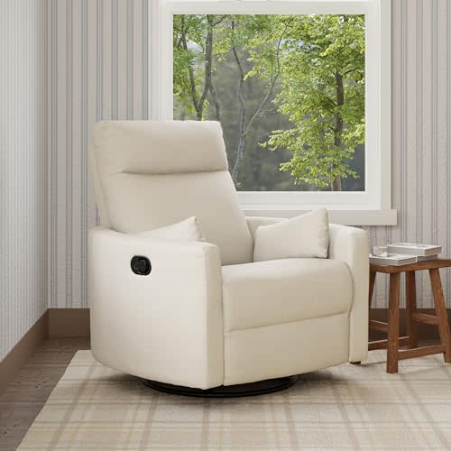 Davinci Atlas Upholstered Recliner and Swivel Glider in Vanilla | Nursery Glider Chair with High Back, Padded Armrests, and Bolster Pillows | Smooth Recline for Nursing and Feeding | GREENGUARD Certified Nursery Chair for Feeding & Relaxing w/ High Pil...