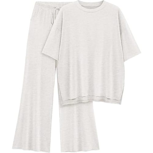 Womens Lounge Set 2026 Summer 2 Piece Outfits Oversized Short Sleeve Tops & Wide Leg Pant Matching Sets Clothing