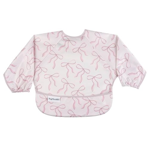 Tiny Twinkle Long Sleeve Bib for Babies & Toddlers | Waterproof Smock Bib for Eating | Machine Washable & Mess-Proof Feeding Essentials | Newborn Shower Gift (Bows, Small 6-24 Months)