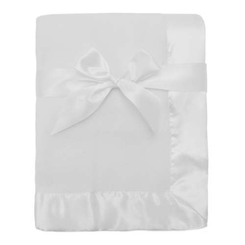 American Baby Company Fleece Blanket with Silk-Like Satin Trim, Soft, Warm & Cozy, White, 30" x 40" for Boys and Girls, Perfect for Baby Carrier, Stroller, Travel and Gifting