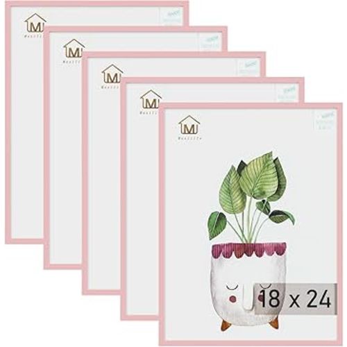 Muzilife 5 Pack 18x24” Picture Frames, Pink Picture Frames for Wall and Tabletop Display, Resistant Plastic Photo Picture Frame with Clear Plexiglass for Vertical or Horizontal Display
