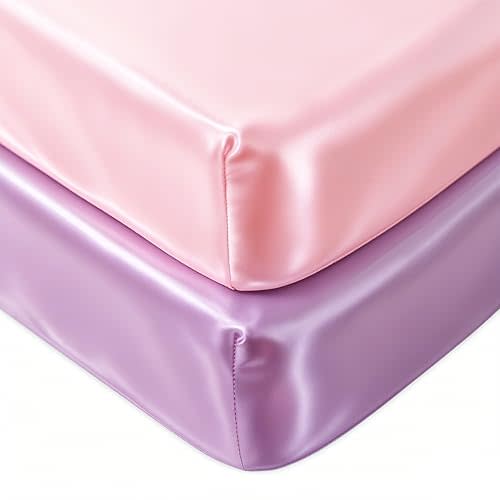Satin Soft Crib Sheet 2 Pack, Great for Baby with Sensitive Hair, Silky Baby Sheet 52’’x28’’x8’’ Fitted Sheets for Girls (Pink & Purple)