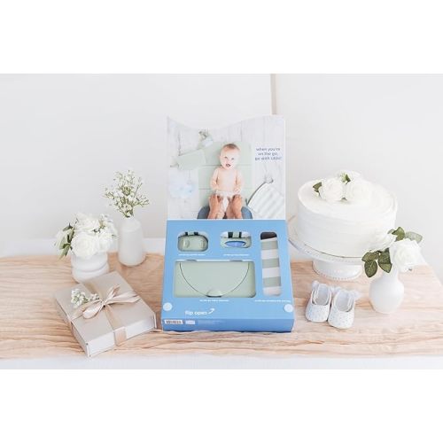 Ubbi On-the-Go Diapering Gift Set, Includes Changing Mat and Bag, Wipes Dispenser, Pacifier Holder and Bag Dispenser, Newborn Essentials, Sage