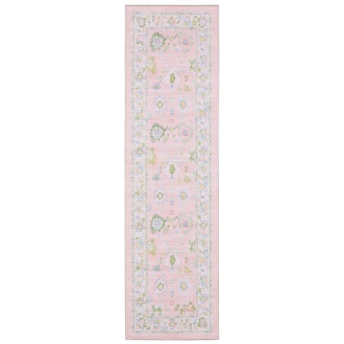 ROW Addison Traditional Bordered Floral Pink/ Green Printed Washable Flat Pile Area Rug
