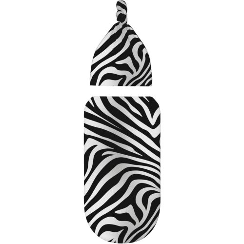 Zebra Print Swaddle Blanket with Nursery Hats for Baby Girl Boy, Adjustable Breathable Newborn Receiving Blanket Swaddle Wrap with Beanies Soft Cotton Baby Sleep Sacks 0-6 Months
