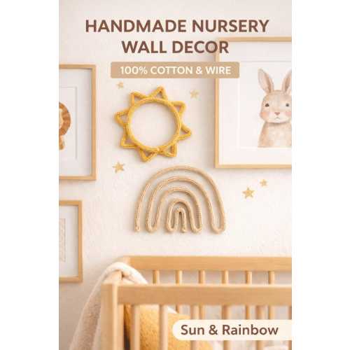 Crochet Sun and Rainbow Wall Decor – Boho Nursery Wall Art – Baby Shower Gift – Neutral Kids Room Decor – Handmade Cotton Decor - Etsy