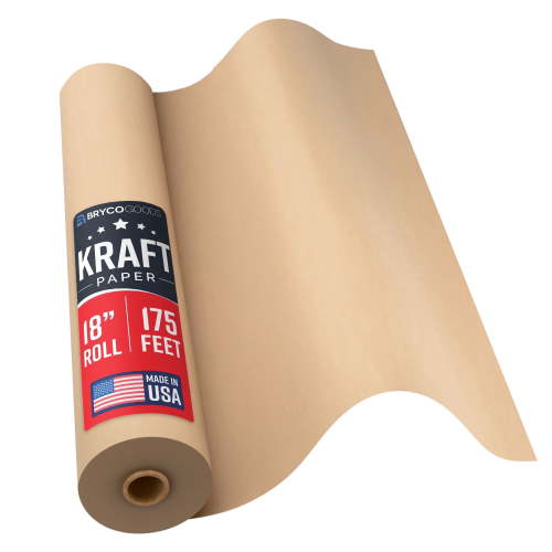 Bryco Goods Brown Kraft Paper Roll - 18 Inch x 175 Feet - Made in USA - Moving Supplies, Gift Wrapping, Arts & Crafts, Bulletin Board, Packing Paper