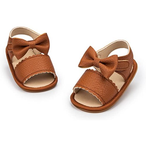 Miamooi Infant Baby Girls Boys Sandals Summer Bowknot Crib Shoes Toddler Pu Leather Flower Soft Rubber Sole Dress Flats First Walker Shoes