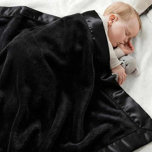 Pro Goleem Fleece Baby Blanket with 2 Inch Satin Trim Soft Anti-Static Plush Blanket for Boys and Girls Christmas Baby Gifts for Babies Black 30''x40''
