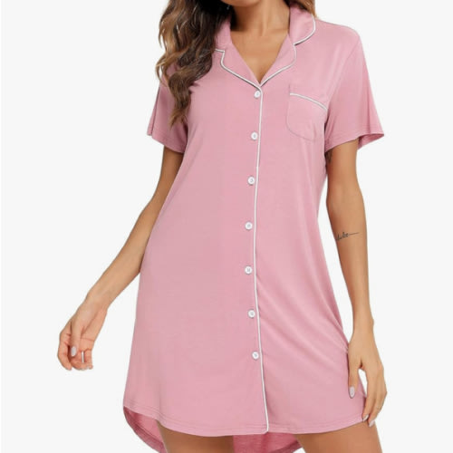 Anjue Pajama Nightgowns for Women Button Down Pajamas Tops Short/Long Sleeve Sleepwear Sleep Shirts Nightdress S-XXL