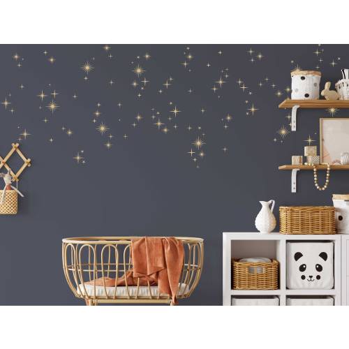 Sparkly Starburst Vinyl Wall Decals - Star Decal, Mid Century Modern, 1950s Atomic Age Style, Kitsch Gold Sparkles, Starry Sky Nursery Decor