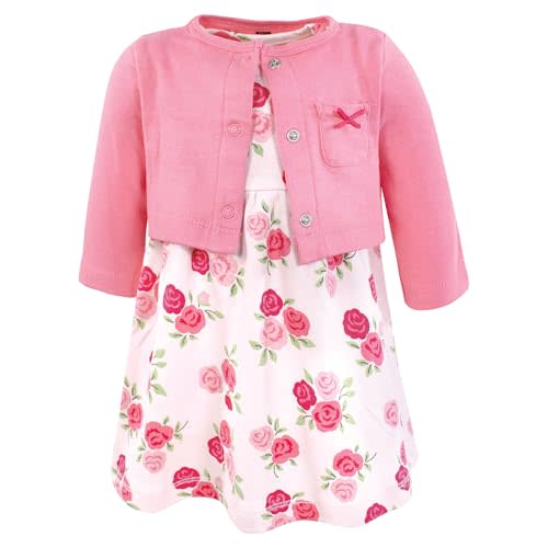 Hudson Baby Infant and Toddler Girls Cotton Dress and Cardigan Set