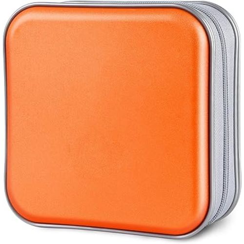 CD Case, 40 Capacity CD/DVD Case Holders Wallet Hard Plastic DVD Disc Cases Storage Binder for Car Home Office Travel (Orange)