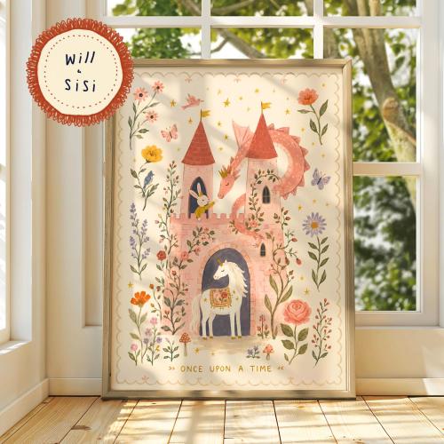 Princess Castle Nursery Print Girls Room Decor Fairytale Unicorn Wall Art Printed Once Upon A Time Kids Bedroom Artwork Fantasy Poster | 14