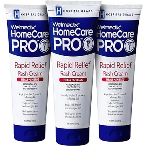 Welmedix Rapid Relief Diaper Rash Cream with Zinc Oxide, Hospital Grade Barrier Cream for Adults, and Babies with Fragile or Sensitive Skin (4oz Tube, Pack of 3)
