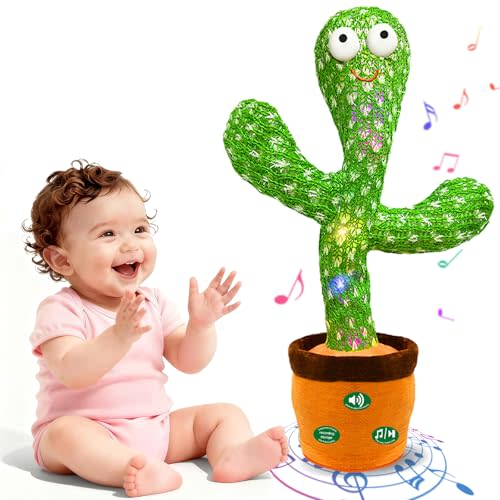 Hunfur (Updated Volume Adjustment) Dancing Mimicking Talking Cactus Toy,Funny Gift for Toddler 1 2 3 Year Old Boy Girl,Singing Record Repeat What You Say Light Up Baby Infant Toys 6-12 12-18 Months