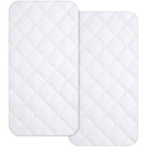 Yoofoss Waterproof Bassinet Mattress Pad Cover 2 Pack Fit for Rectangle Bassinet Mattress, Baby Bassinet Mattress Protector for Boys and Girls 34X19in