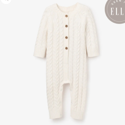Whisper White Horseshoe Cable Knit Baby Jumpsuit