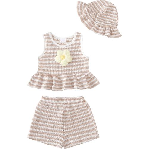 SODLON Baby Girl Clothes Infant Toddler Summer Outfits Clothing Sleeveless Ruffle Tank Top Shorts Sets with Hat for Girls