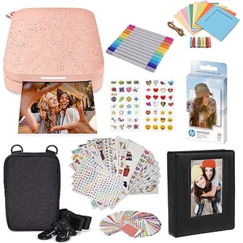 HP Sprocket Portable 2x3 Instant Color Photo Printer (Blush Pink) Starter Bundle