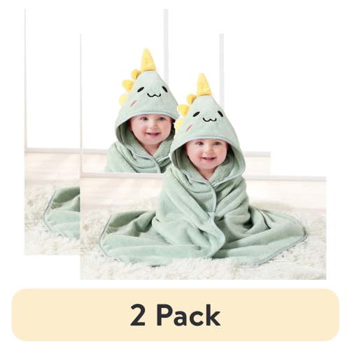 (2 pack) (2 pack) Liyufly Baby Bath Towel, Absorbent Large Hooded Towel for Kids, Newborn, Babie, Toddler, Infant, Green Dinosaurs, 31.5 x 31.5 inch