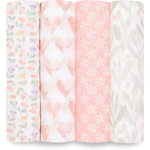 aden + anais Essentials Swaddle Blanket, Boutique Muslin Blankets for Girls & Boys, Baby Receiving Swaddles, Ideal Newborn & Infant Swaddling Set, Perfect Shower Gifts, 4 Pack, Piece of My Heart