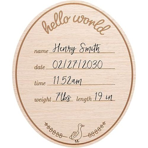 Kate & Milo Wooden Hello Baby Birth Announcement Photo Prop, Goose Design, Personalized Newborn Milestone Sign for Hospital and Newborn Photos
