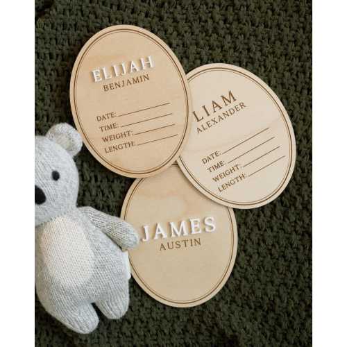 Baby Boy Name Announcement Sign | Wooden Birth Stats Oval Sign | Newborn Photo Prop