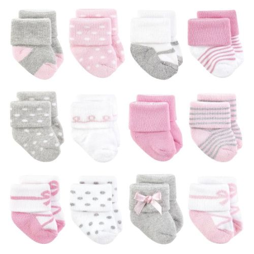 Little Treasure Basics Infant Baby Cozy Terry Baby Sock 12-Pack, Ballet Slipper, 0-6 Months