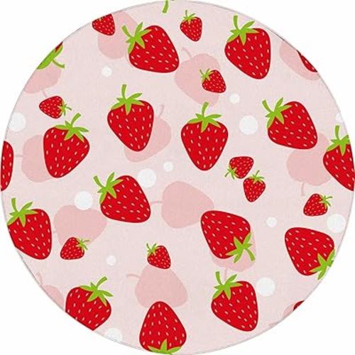 6Ft Strawberry Round Rug Kwaii Pink Circle Rugs for Bedroom Dorm Living Room Cute Area Rug Floor Mat Pad Doormat Carpet, 6'X6'(180x180cm)