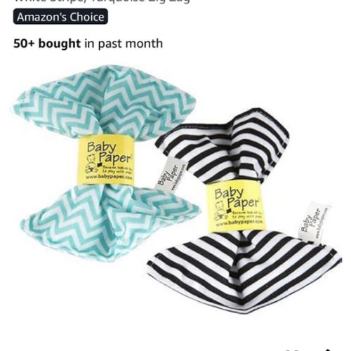 Baby Paper – 2 Pack of Crinkly, Sensory Toys, Black & White Stripe, Turquoise Zig Zag