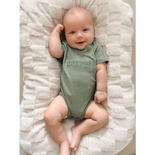 Organic Cotton Neutral Embroidered Bodysuit- Short Sleeves- Colored Organics- Unisex- Custom- Infant