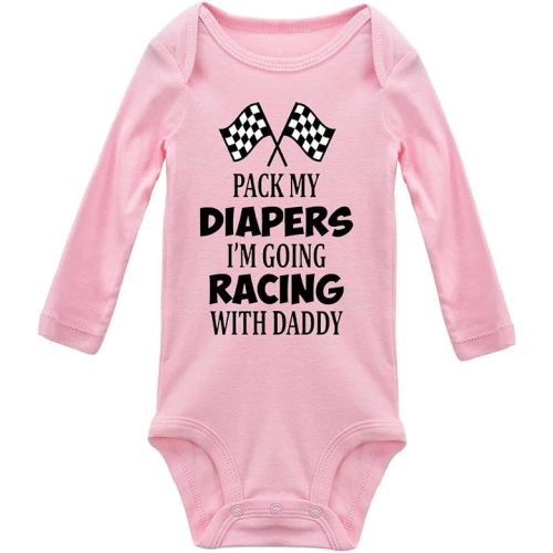 GKrepps Pack My Diapers I'm Going Racing With Daddy Rompers Long Sleeve Baby Bodysuit