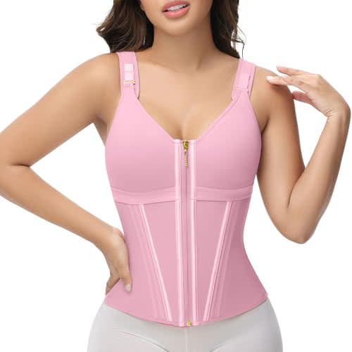 SHAPSHE Waist Trainer Corset for Women Tummy Control Sport Workout Body Shaper Vest for Postpartum Gym Zipper and Hooks