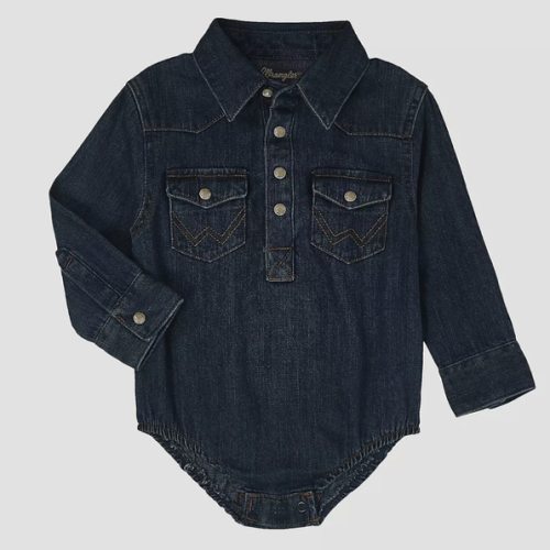 Long Sleeve Western Snap Denim Bodysuit 0-3M | COLLECTIONS | Wrangler®