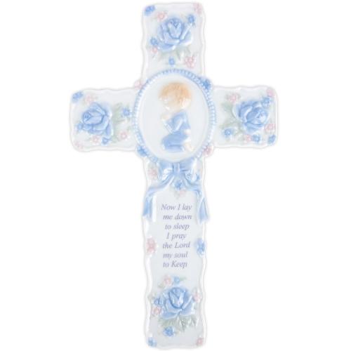 Praying Boy Ceramic Wall Cross, 5.75 x 9 Inches