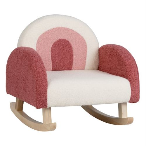 Costway Kids Rocking Chair Children Armchair Velvet Upholstered Sofa w/ Solid Wood Legs Blue/Red