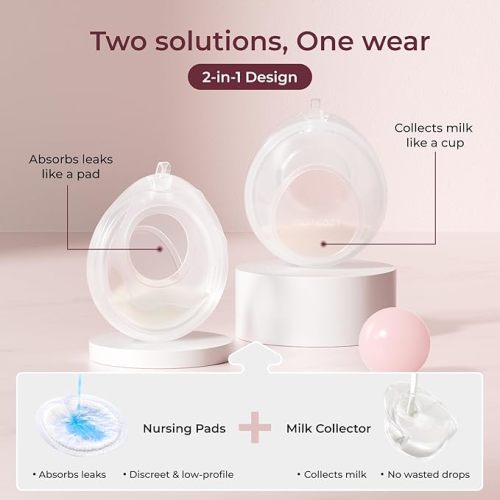 Momcozy Breast Milk Collector, Slim Discreet Waterdrop Silicone Breast Shells for Light Milk Leakage Collection with Storage Case (1oz/30ml, 2PCS)
