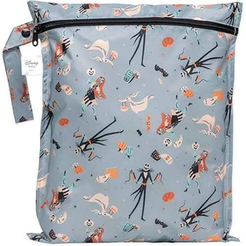 Bumkins Disney Waterproof Wet Bag for Baby, Travel, Swim Suit, Cloth Diapers, Pump Parts, Pool, Beach, Gym Clothes, Toiletry, Hook to Stroller, Daycare, Zip Reusable Wetdry, Nightmare Before Christmas