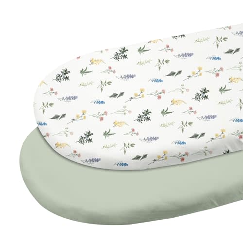Gllquen Baby Bassinet Sheets 2 Pack, 100% Organic Cotton Bassinet Fitted Sheets for Girls Boys, Soft & Breathable Unisex Baby Mattress Sheet for Standard Bassinets 33"x17"(Green)